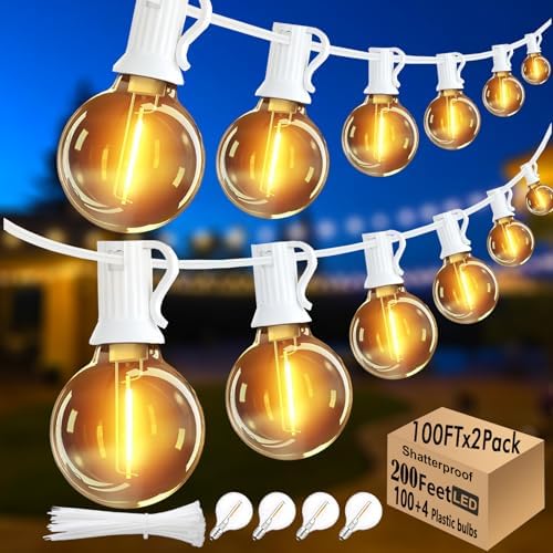 200Ft White String Lights for Outside Patio Light Waterproof with 104 Bulbs by Skeerei