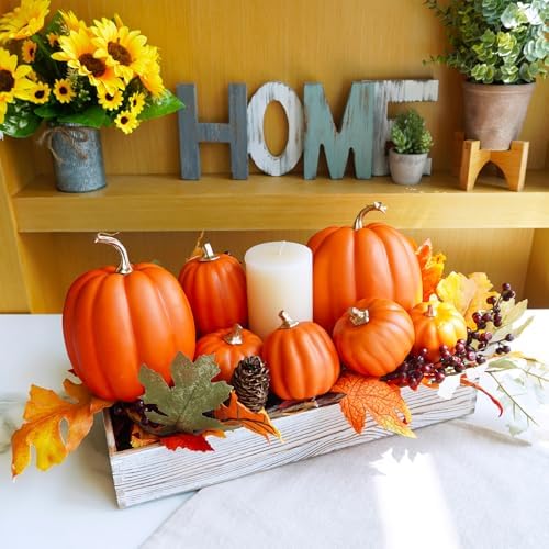 Winlyn 7 Pcs Assorted Harvest Orange Artificial Pumpkins Decorative Pumpkins Foam Pumpkins with Gold Stems for Fall Harvest Autumn Home Wedding Thanksgiving Halloween Party Table Centerpiece Décor - Image 6