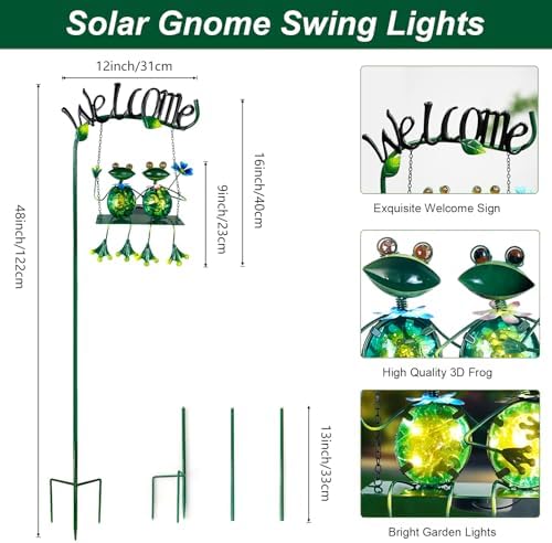 HONGLAND Solar Lights Outdoor Waterproof, Frog Swing Garden Decor, Frog Decorative Stake with Welcome Sign Landscape Patio Yard Gifts for Women Mom (48 inch) - Image 2