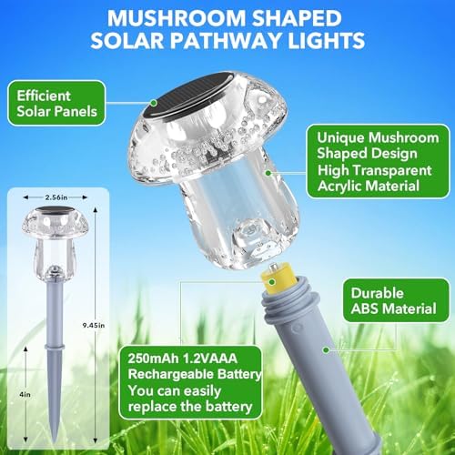Benany Solar Lights Outdoor, 8 Pack Mushroom Lights Outside Waterproof, Solar Powered LED Lighting for Garden, Yard, Landscape, Path, Pathway, Lawn, Walkway, Driveway, Backyard Decor (Warm White) - Image 2