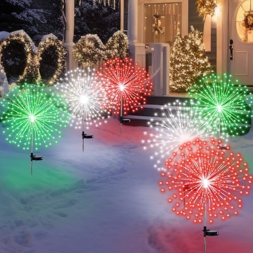 Tujoe 6 Pcs Christmas in July Solar Firework Stake Lights 180 LED 8 Modes - Image 6