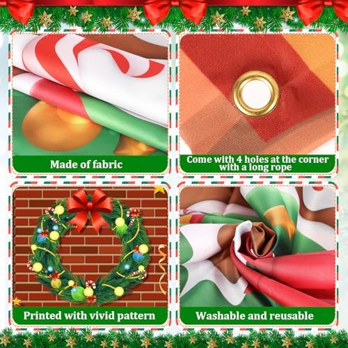 Christmas Door Cover Fireplace Decoration Xmas Large Photography Background Banner Porch Sign for Winter Indoor Outside Front Door Banner Farmhouse Party Supplies 6 x 3 Feet Fireplace - Image 3