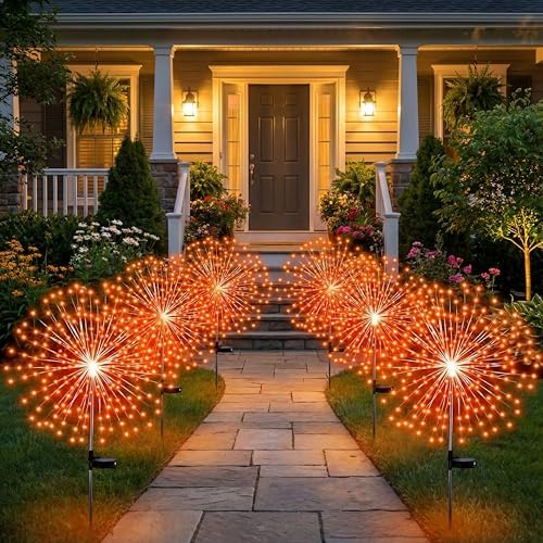 Tujoe 6 Pcs Fall Solar Firework Stake Lights 180 LED 8 Modes - Image 3