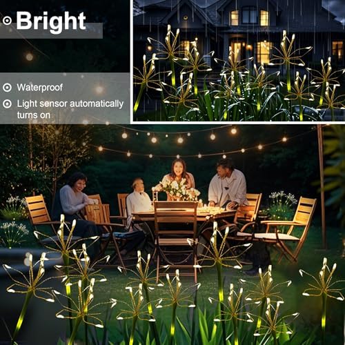 Solar Firework Lights Outdoor 4 Pack Waterproof Garden Decor Warmwhite - Image 2