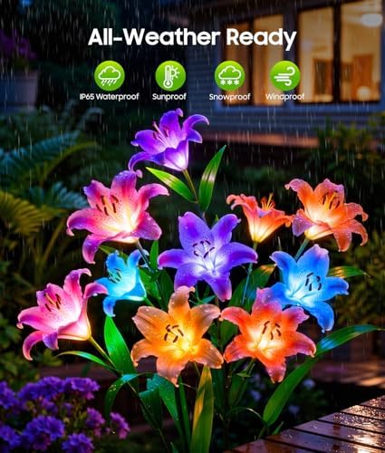 LETMY Solar Flower Lights, 8 Pack Solar Garden Lights with 48 Lily Flowers - Image 4