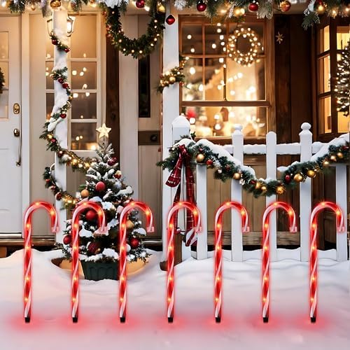 GAGALIFE 16-inch Candy Cane Lights, Outdoor Christmas Pathway Markers, 12 Pack Christmas Candy Cane Light for Driveway, Walkway, Yard, Garden, 21 feet Total Length with 72 Lights, Red-White - Image 6