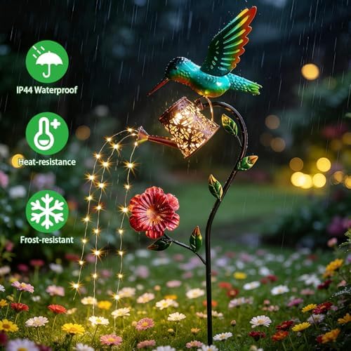 Hummingbird Solar Lights Outdoor Waterproof, 36 Inch Garden Decor with Watering Can Lights, Birthday Gifts for Women, Hummingbird Hanging Lantern Outdoor Decoration for Outside Yard Patio Porch Lawn - Image 5