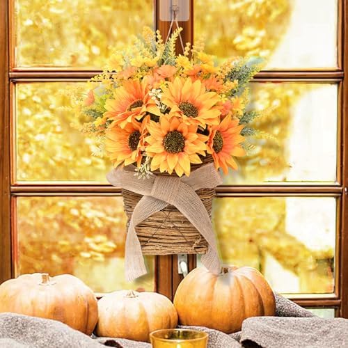 Dolicer Door Hanger Basket Wreath 15.7 Inch Hanging Sunflower Wreaths - Image 2