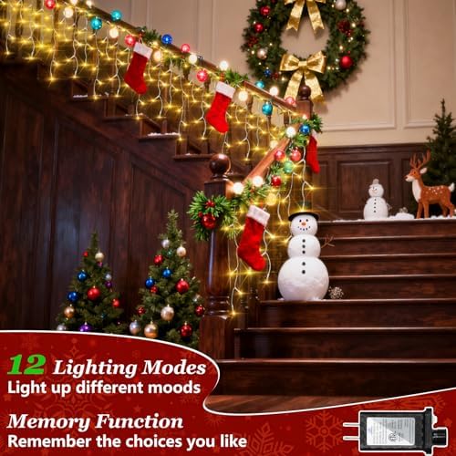 Christmas Icicle Lights Outdoor 132FT 1332 LED Drops Warm White - Image 2