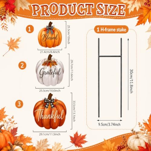 3Pcs Thanksgiving Outdoor Fall Decor Metal Pumpkin Yard Sign Porch Stake - Image 2