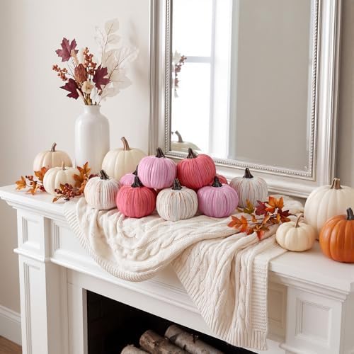 Geelin 12 Pcs Pink Rustic Fall Pumpkin Decor Resin Pumpkins for Thanksgiving Decorations Farmhouse Decorative Pumpkins 2.36" for Fall Home Decor Autumn Tabletop Centerpiece Harvest Wedding - Image 2