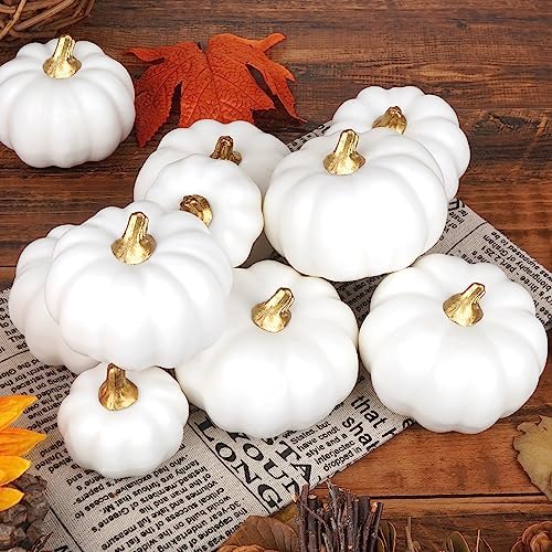 Artmag Artificial Pumpkins Bulk 12Pcs Assorted Sizes Harvest Lifelike Pumpkin Fake Foam Pumpkin for Fall Autumn Halloween Home Party Thanksgiving Party Holiday Decor White - Image 5