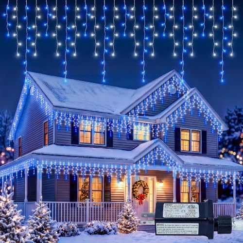 Christmas Icicle Lights Outdoor,300 LED 33FT Hanging String Lights by Qunlight