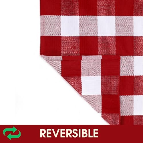 Christmas Red and White Plaid Rug, 3' x 5' Cotton Hand-Woven Layered Door Mat for Front Porch, Entryway, Outdoor Holiday Decor, Washable Buffalo Check Rug for Home, Patio, Kitchen - Image 5