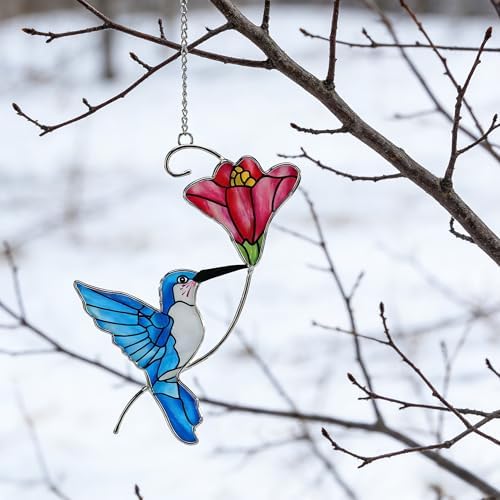 Stained Glass Hummingbird Suncatcher, Blue Bird, 13.4 Inch - Image 4