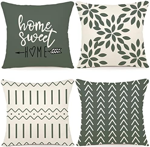 YCOLL Pillow Covers 16x16 Set of 4, Modern Sofa Throw Pillow Cover, Decorative Outdoor Linen Fabric Pillow Case for Couch Bed Car, Aqua Green by PillowCoversExpert