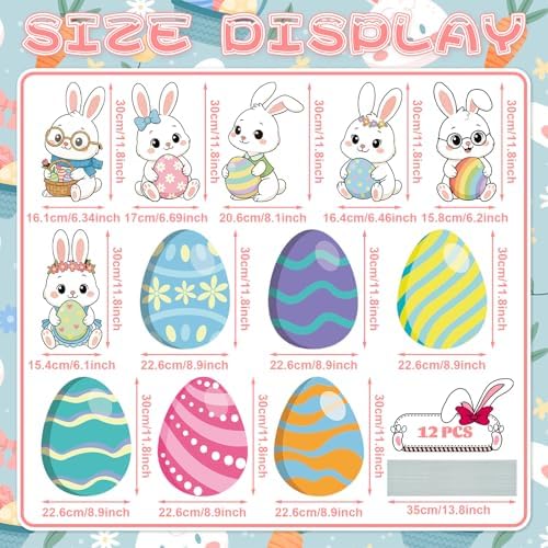 12-Piece Easter Bunny Yard Signs with Stakes Decorations – 6 Cute Rabbits & 6 Colorful Eggs 30 cm Large Outdoor Easter Lawn Signs for Garden, Driveway, Yard, and Spring Party Décor - Image 2