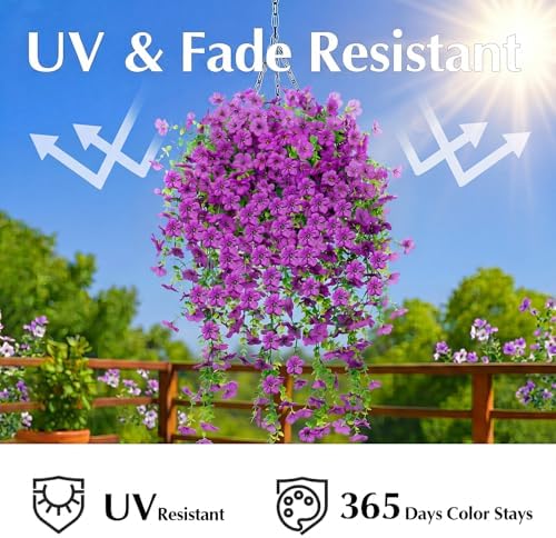 Artificial Flowers for Outdoors,8PCS Hanging Outdoor Faux Plants,UV Resistant Fake Flowers for Outdoor Planters,Realistic Fake Plants Spring Decor for Porch,Patio,Yard (Lightpurple) - Image 3