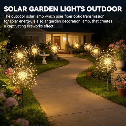 HPUFKOT Solar Garden Lights Outdoor,Waterproof Garden, 2PC 200 LED Twinkling Firework Lights Decorative with 8 Modes,Decor for Yard Patio Pathway Lawn for Yard Outside Fairy Decorative - Image 2