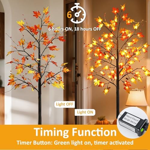 FORUP 2 Pack LED Lighted Maple Tree, 5 FT Lighted Artificial Tree for Thanksgiving Harvest Fall Festival Halloween Home Party Decoration - Image 5