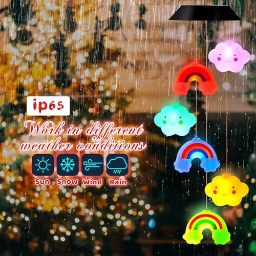 GlikCeil Rainbows Solar Wind Chimes 27.5inch Outside Waterproof Hanging LED for Yard, Pajama Party, Color Changing Lights(Clouds, Rainbows) - Image 5