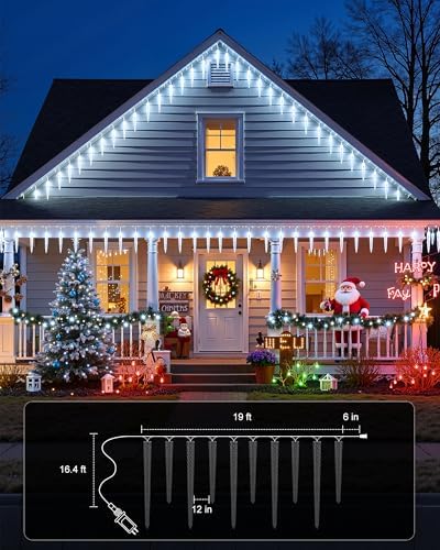 Brightown Icicle Lights Outdoor with Remote, 2 Pack Total 40ft 40 Tubes 200 LED Ice Shape String Lights, Connectable Hanging Christmas Decoration Lights for Tree Patio Roof Holiday Decor, Cool White - Image 2