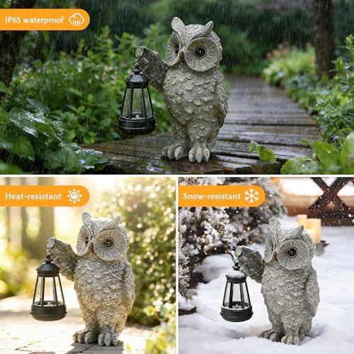 Solar Owl Garden Statues & Light, Outdoor Resin Yard Figurine Decor - Image 4
