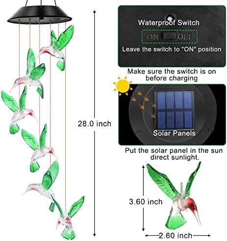 WENANA Solar Wind Chimes, Hummingbird Gifts - Image 2