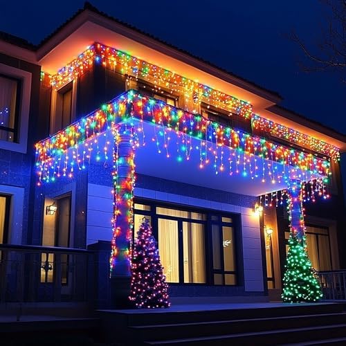 Dazzle Bright Christmas Icicle Lights, 88.5 FT 1080 LED 8 Modes Curtain Fairy Lights with 180 Drops, Xmas String Lights for Outdoor Holiday Wedding Party Decorations (Multi-Colored) - Image 3