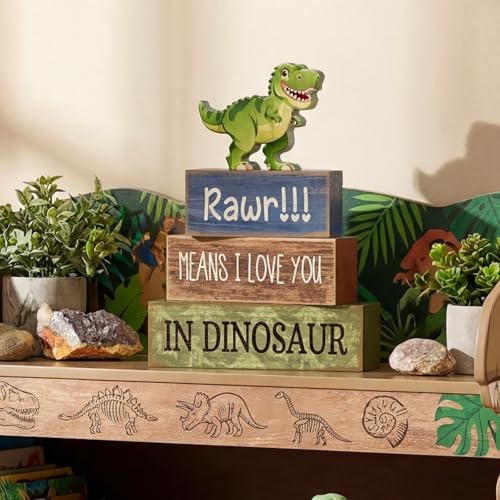 Lineshading 4 Pcs Dinosaur Table Decorations Wooden Dino Safari Party Decor - Image 6