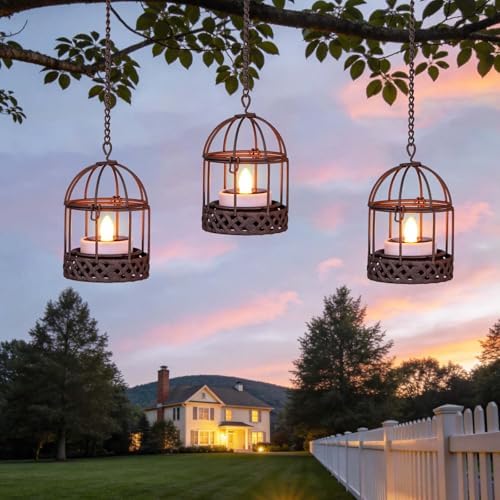 Hanging Solar Lanterns Outdoor Waterproof 3Pack Flickering Flame by AVAMERY