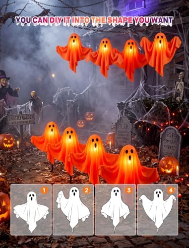 4PK Halloween Pathway Lights Outdoor, Plug In LED Orange Ghost Decor Lights - Image 5