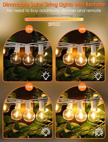 Larkvue 25FT Solar String Lights with Remote, 3 Modes, 11 G40 Bulbs, White - Image 2