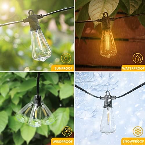LED Outdoor String Lights, 50 FT Waterproof Patio Lights with 25+2 ST38 Vintage Edison Shatterproof Bulbs, Connectable Dimmable Hanging Lights for Backyard Bistro Cafe Garden Gazebo - Warm White - Image 2