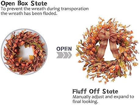Idyllic 18 Inches Artificial Fall Wreath, Autumn Decoration with Berries & Leaves, Thanksgiving Harvest Front Door Wreath for Home Farmhouse Halloween Thanksgiving Day Festival Celebration Decor - Image 4