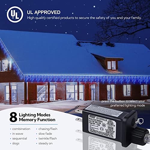 Hopolon 33FT 360 LED Blue White Christmas Icicle Lights,60 Drops Plug in - Image 6