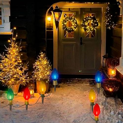 SUNSGNE C9 Christmas Pathway Lights Outdoor, 7FT Giant Outdoor Christmas Lights with 4 LED Jumbo Xmas Bulbs for Outside Yard Lawn Sidewalk Walkway Garden Decor - Image 4