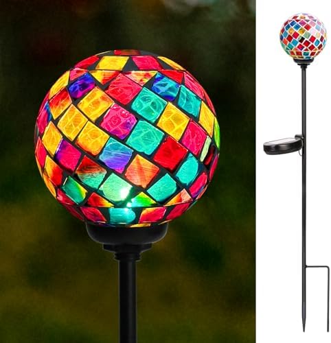 VCUTEKA Decorative Solar Garden Lights, 3.5" Mosaic Globe Outdoor Stake by VCUTEKA