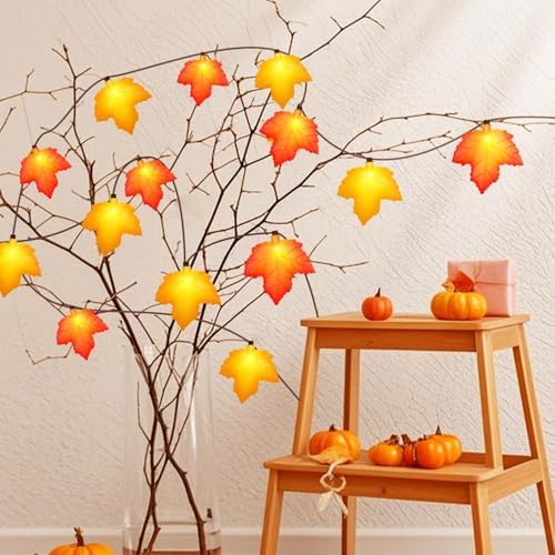 Fall Decor - LED Fall String Lights Orange Yellow Leaf Lights, 8.5Ft 3D Leaf String Lights Plug in with 10 LED Bulbs for Indoor Outdoor Home Harvest Party Autumn & Thanksgiving Decorations, 0.07W - Image 3