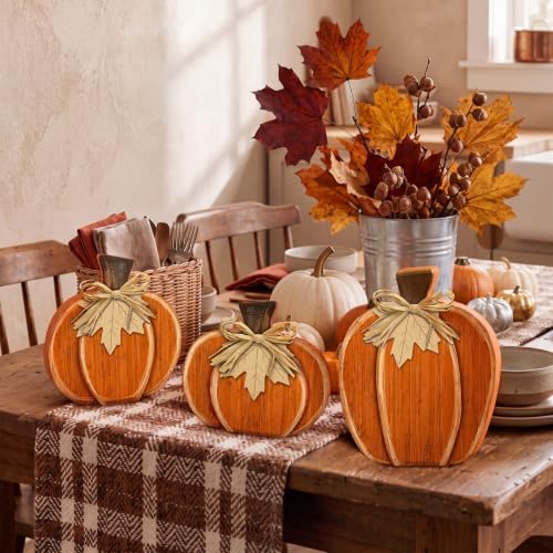 Cinnvoice 3 Pcs 7.3" 9" Fall Pumpkin Decorations Stacked Fall Wooden Signs - Image 6