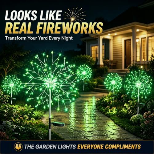 suddus Solar Garden Lights Outdoor - 150 LED Green Firework Lights Waterproof with 8 Modes, Solar Stake Lights Decorations for Outside Yard Pathway Flower Bed Halloween Decor (2 Pack) - Image 2