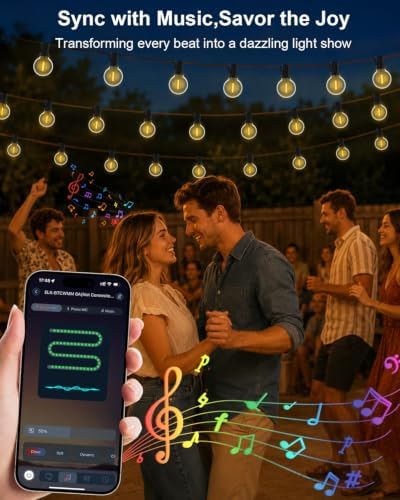 GLUROO Outdoor String Lights 100FT, Smart APP & Remote Control Dimmable Patio Lights with Timer, Plug in LED String Lights 2700K Warm White for Outside Backyard, Yard, Gazebo, Deck, Porch - Image 3