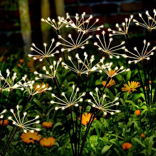 Kwaiffeo Solar Garden Lights 120 LED Decorative Firework Lights 2-Pack Warm by Kwaiffeo