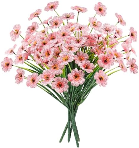 6 Bundles Pink Artificial Flowers for Outdoors, UV Resistant Faux Plants by MACTING