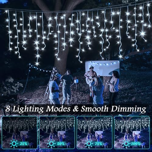 Cool White Christmas Lights Outdoor, 65ft 640 LED Icicle Lights for Outside House with Connectable Clear Wire 8 Modes Timer, Plug in Waterproof for Eaves Yard Party Indoor Holiday Decoration - Image 3