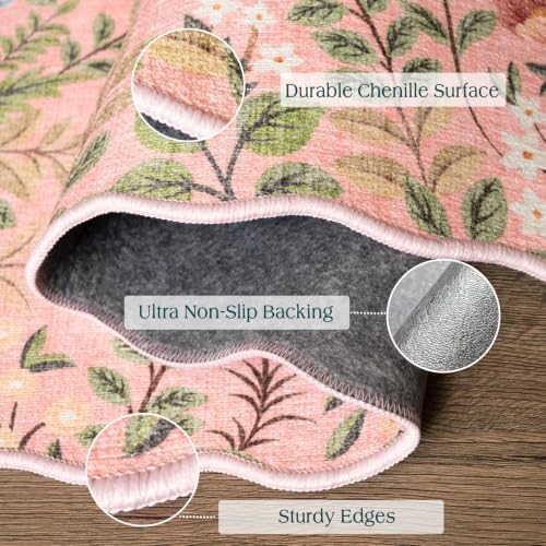 Pink Floral Entry Rug, 3x5 Ft Indoor Outdoor Mats for Front Door - Image 3