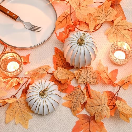 FESTGLOX Fall Pumpkin Decor, 2Pcs Resin Thanksgiving Fake Pumpkin Figurines - Image 2