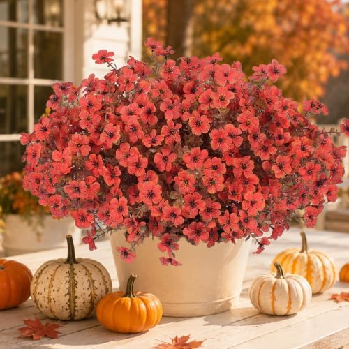 Artificial Fall Flowers Plants for Outdoors Outside Decor, 12 PCS Fake Mums by Tiabean