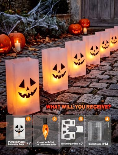 14.5Ft Halloween Pathway Lights with 7 Flickering Flame Pumpkin - Image 5