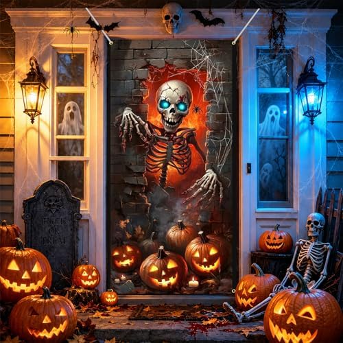 35.4" x 70.8" Halloween Door Cover, Haunted House Front Door Decor by seewan